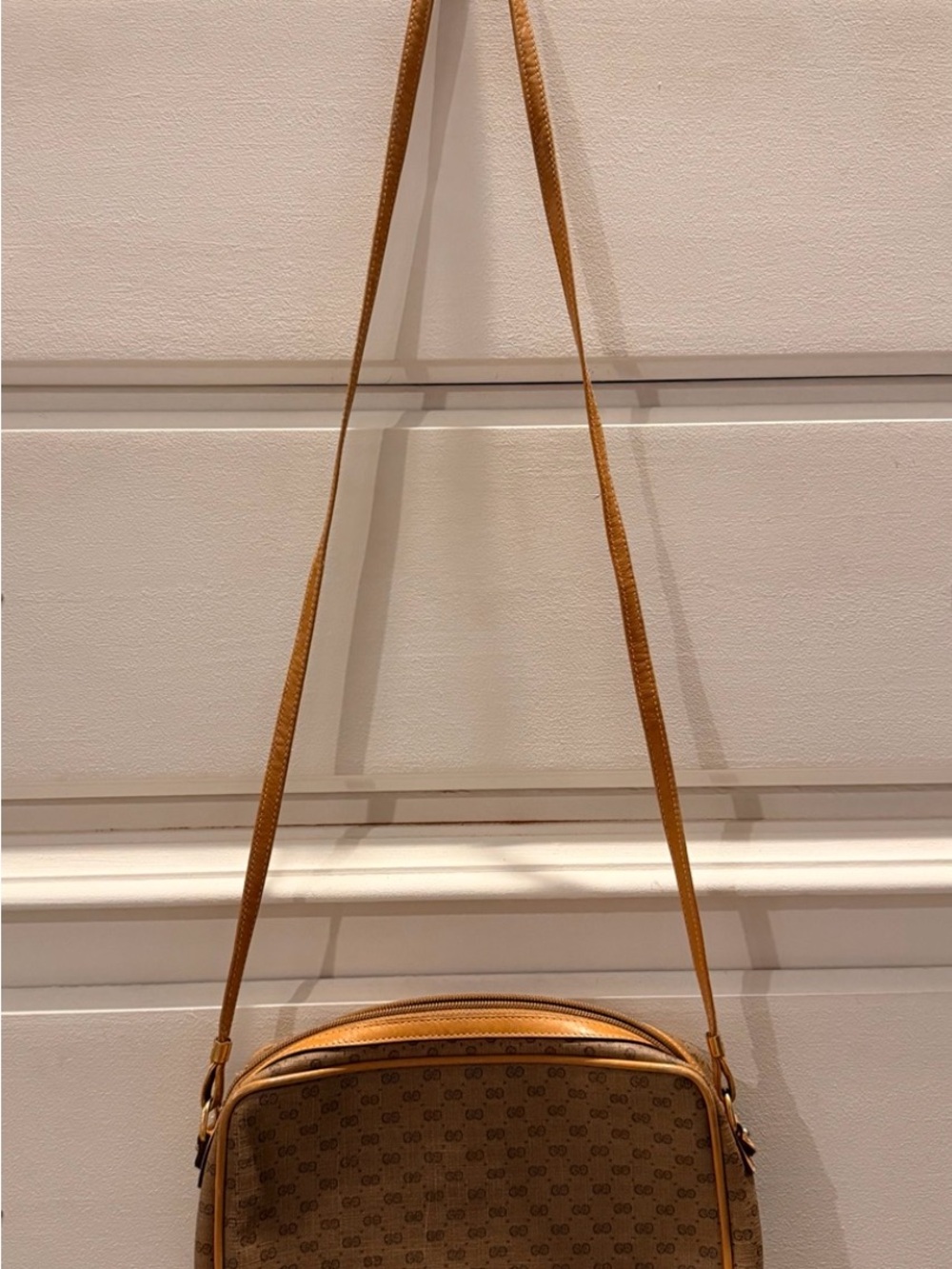 Vintage Gucci Micro GG Monogram Crossbody Bag Tan Brown Made in Italy